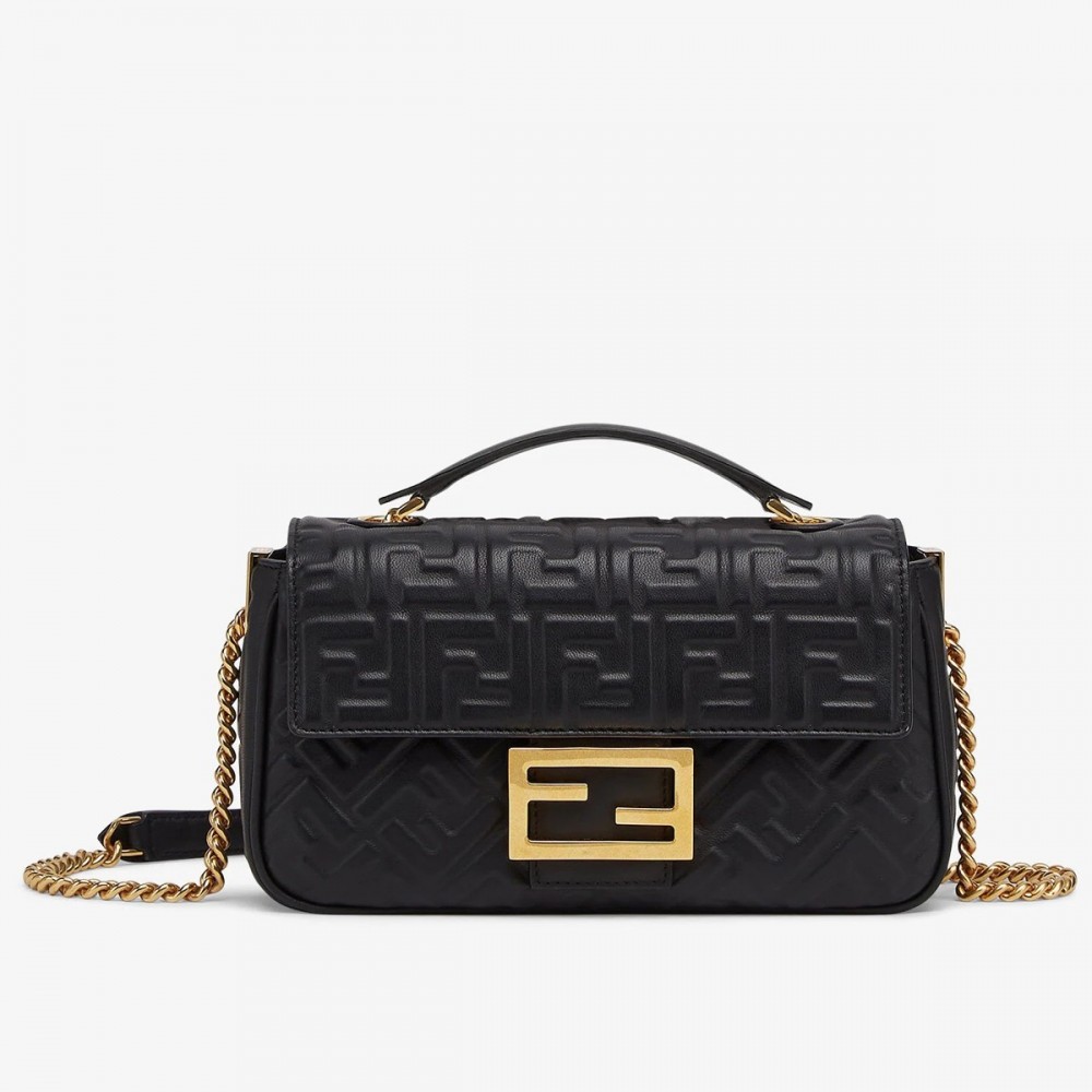 Fendi Baguette Chain Midi Bag In Black Nappa Leather FBS24004