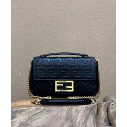 Fendi Baguette Chain Midi Bag In Black Nappa Leather FBS24004