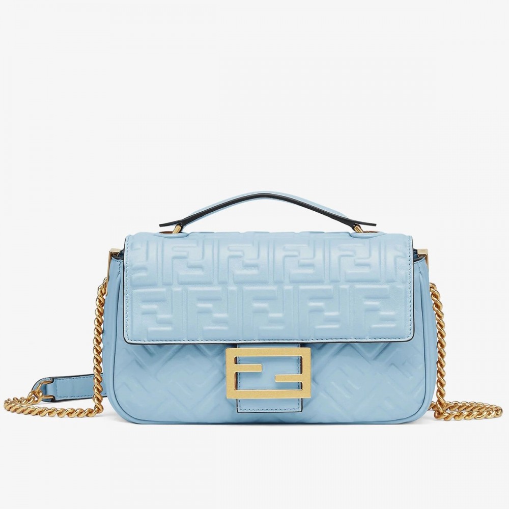 Fendi Baguette Chain Midi Bag In Blue Nappa Leather FBS24005