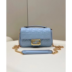 Fendi Baguette Chain Midi Bag In Blue Nappa Leather FBS24005