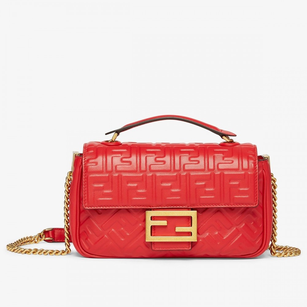 Fendi Baguette Chain Midi Bag In Red Nappa Leather FBS24007