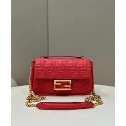 Fendi Baguette Chain Midi Bag In Red Nappa Leather FBS24007