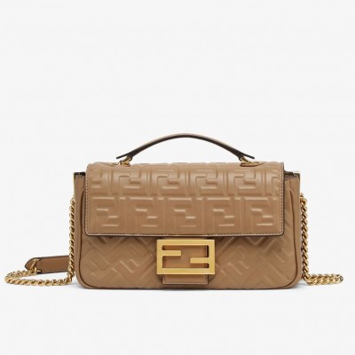 Fendi Baguette Chain Midi Bag In Taupe Nappa Leather FBS24008