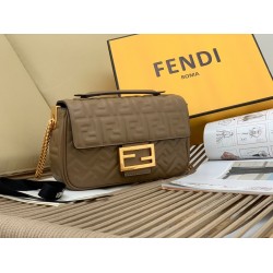 Fendi Baguette Chain Midi Bag In Taupe Nappa Leather FBS24008