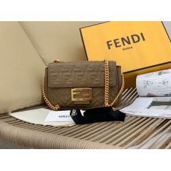 Fendi Baguette Chain Midi Bag In Taupe Nappa Leather FBS24008