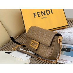 Fendi Baguette Chain Midi Bag In Taupe Nappa Leather FBS24008