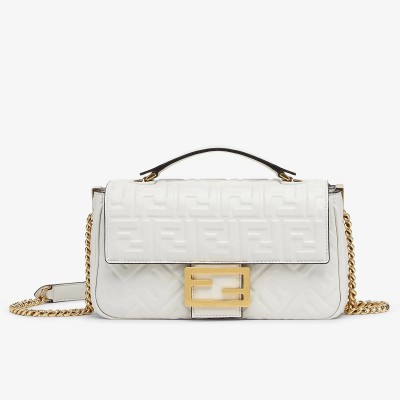 Fendi Baguette Chain Midi Bag In White Nappa Leather FBS24009