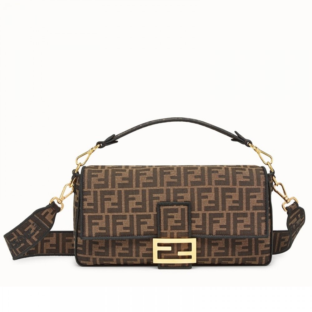 Fendi Baguette Large Bag In FF Fabric With Black Trim FBS24010