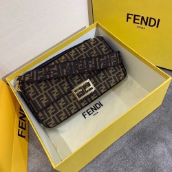 Fendi Baguette Large Bag In FF Fabric With Black Trim FBS24010