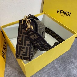 Fendi Baguette Large Bag In FF Fabric With Black Trim FBS24010