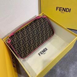 Fendi Baguette Large Bag In FF Fabric With Pink Trim FBS24011