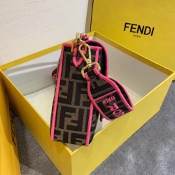 Fendi Baguette Large Bag In FF Fabric With Pink Trim FBS24011