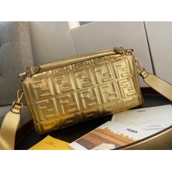 Fendi Baguette Large Bag In Gold Lambskin With FF Motif FBS24012