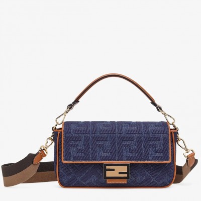 Fendi Baguette Medium Bag In Blue Denim FBS24014