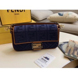 Fendi Baguette Medium Bag In Blue Denim FBS24014