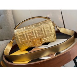 Fendi Baguette Medium Bag In Gold Lambskin With FF Motif FBS24016