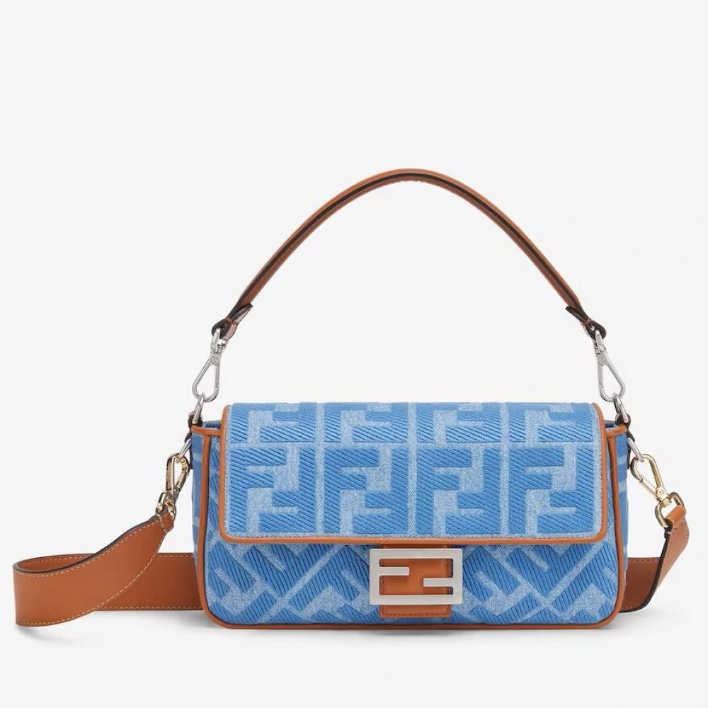 Fendi Baguette Medium Bag in Denim with FF Embroidery FBS24015