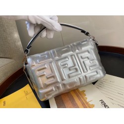 Fendi Baguette Mini Bag In Silver Lambskin With FF Motif FBS24023