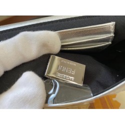 Fendi Baguette Mini Bag In Silver Lambskin With FF Motif FBS24023