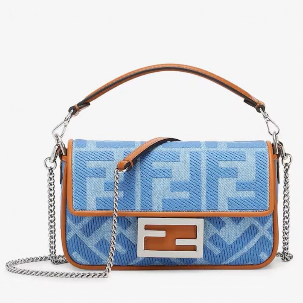 Fendi Baguette Mini Bag in Denim with FF Embroidery FBS24022