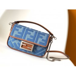 Fendi Baguette Mini Bag in Denim with FF Embroidery FBS24022