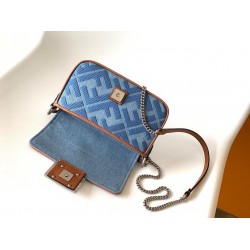 Fendi Baguette Mini Bag in Denim with FF Embroidery FBS24022