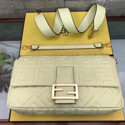 Fendi Beige FF Motif Large Baguette Bag FBS24024