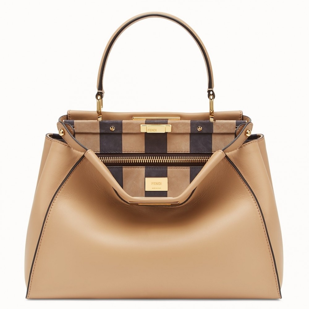 Fendi Beige Peekaboo Medium Bag With Pequin Motif FBS24026