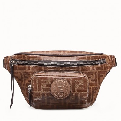 Fendi Belt Bag In Glazed Fabric With FF Motif FBS24033