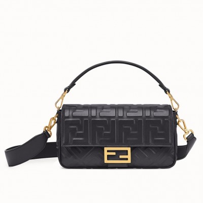 Fendi Black FF Motif Medium Baguette Bag FBS24043