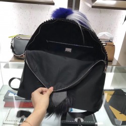 Fendi Black Fur Depict Karlito Appliques Backpack FBS24045