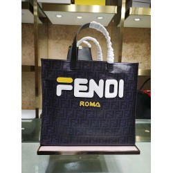 Fendi Black Glazed Fabric Shopper White Logo Bag FBS24048