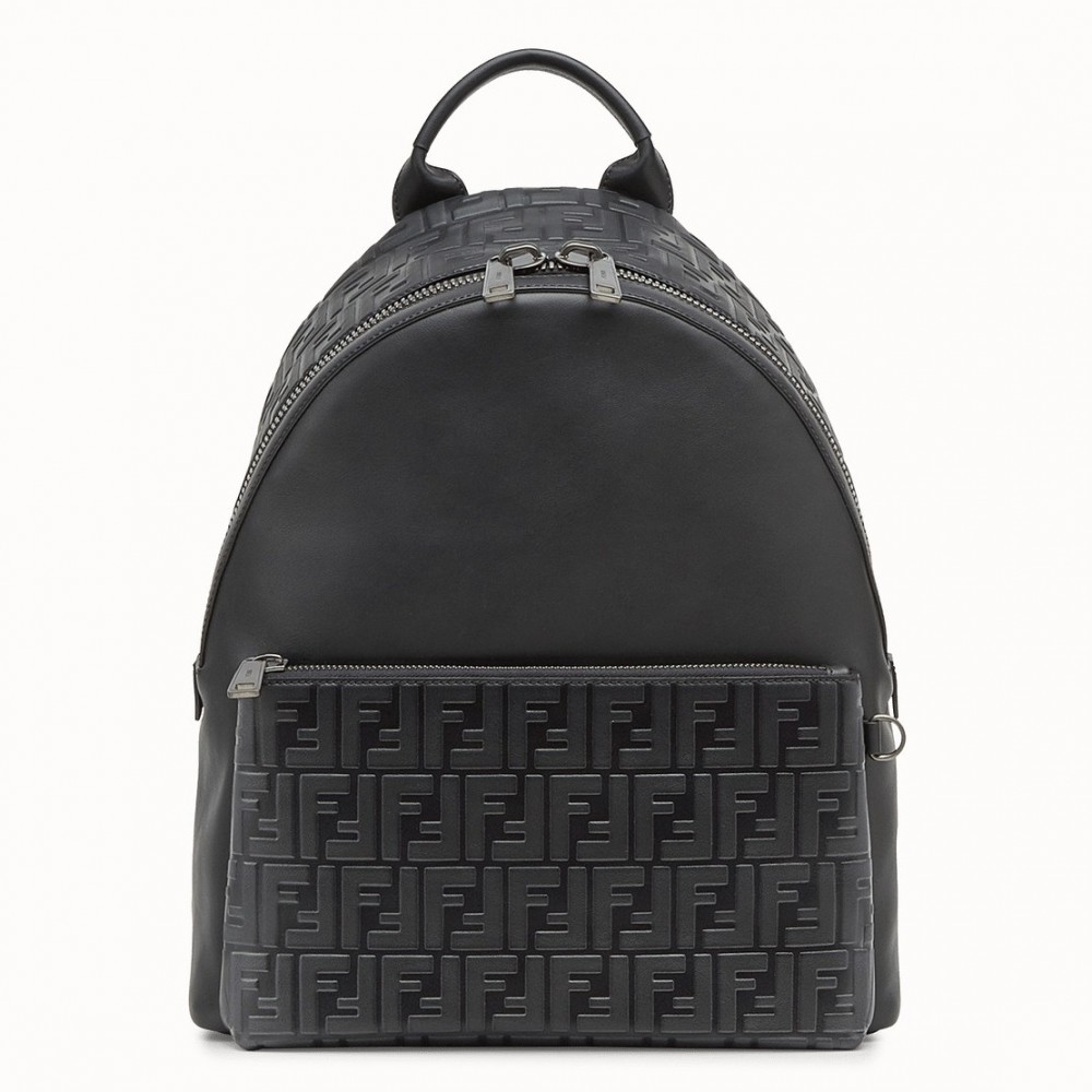 Fendi Black Large Logo-embossed Leather Backpack FBS24055