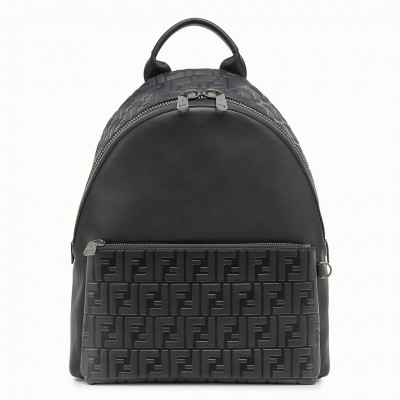 Fendi Black Large Logo-embossed Leather Backpack FBS24055