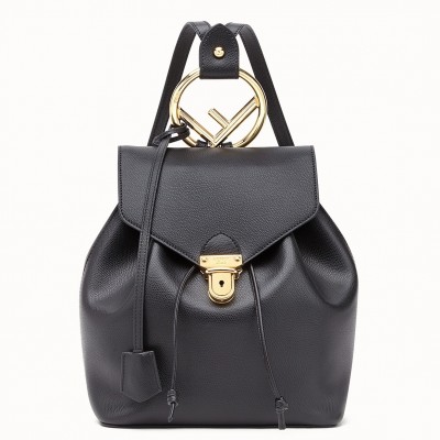 Fendi Black Leather Logo Backpack FBS24058