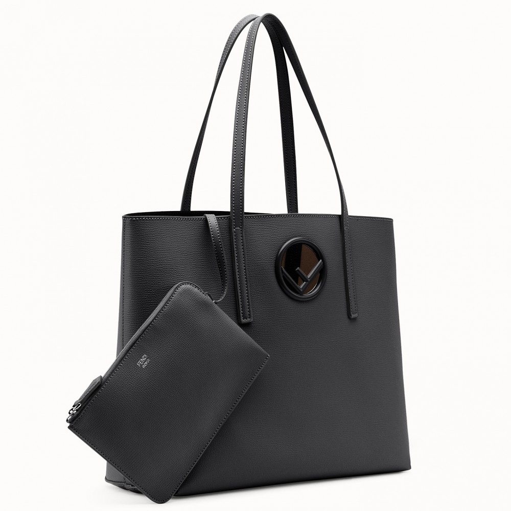 Fendi Black Leather Logo Shopper Bag FBS24059