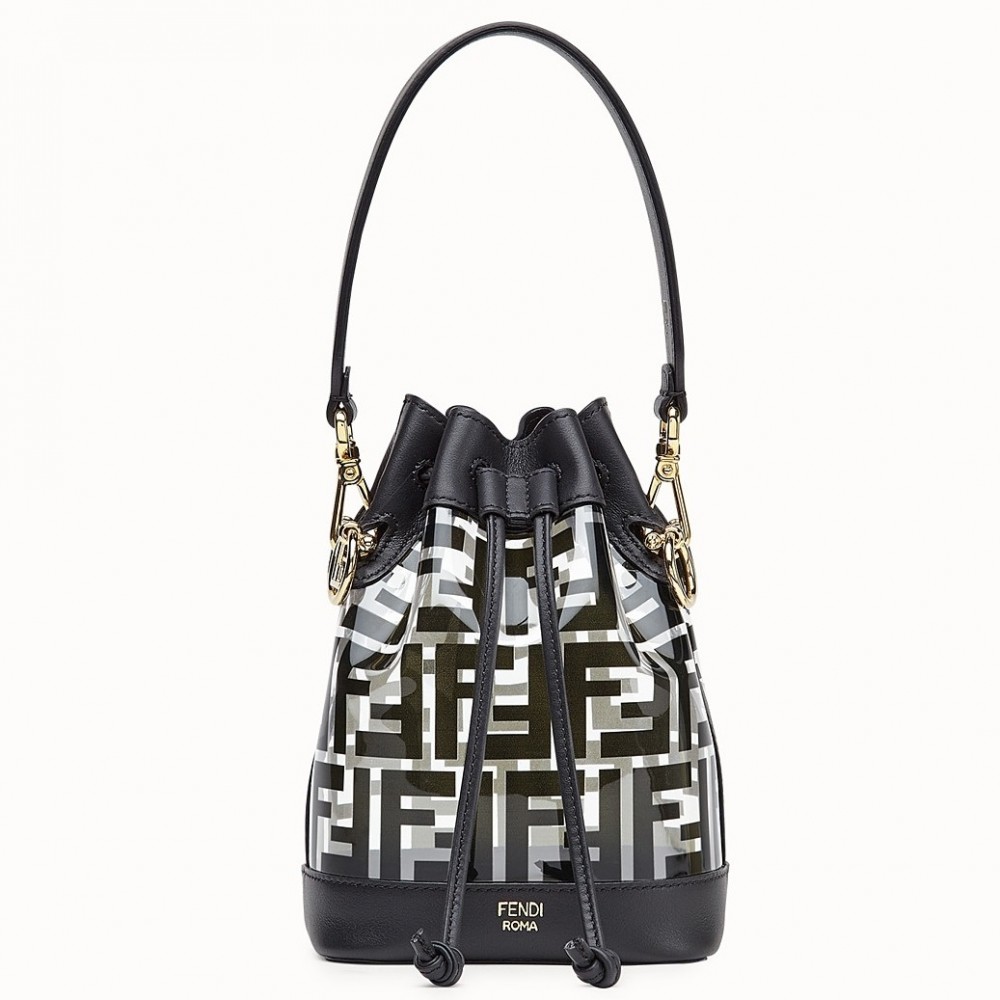 Fendi Black Mon Tresor Mini Bucket Bag In Transparent PU FBS24065