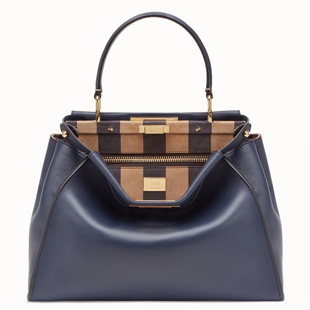 Fendi Blue Peekaboo Medium Bag With Pequin Motif FBS24079