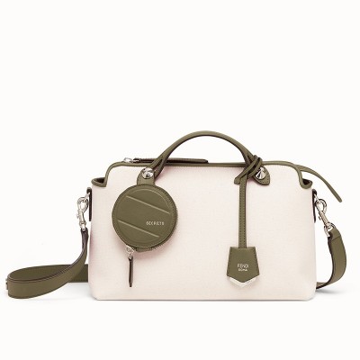 Fendi By The Way Medium Bag In Canvas With Green Leather FBS24094