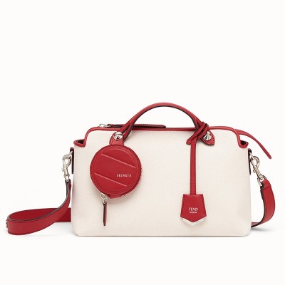 Fendi By The Way Medium Bag In Canvas With Red Leather FBS24095