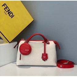 Fendi By The Way Medium Bag In Canvas With Red Leather FBS24095