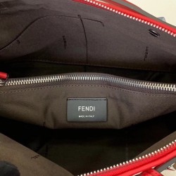 Fendi By The Way Medium Bag In Canvas With Red Leather FBS24095