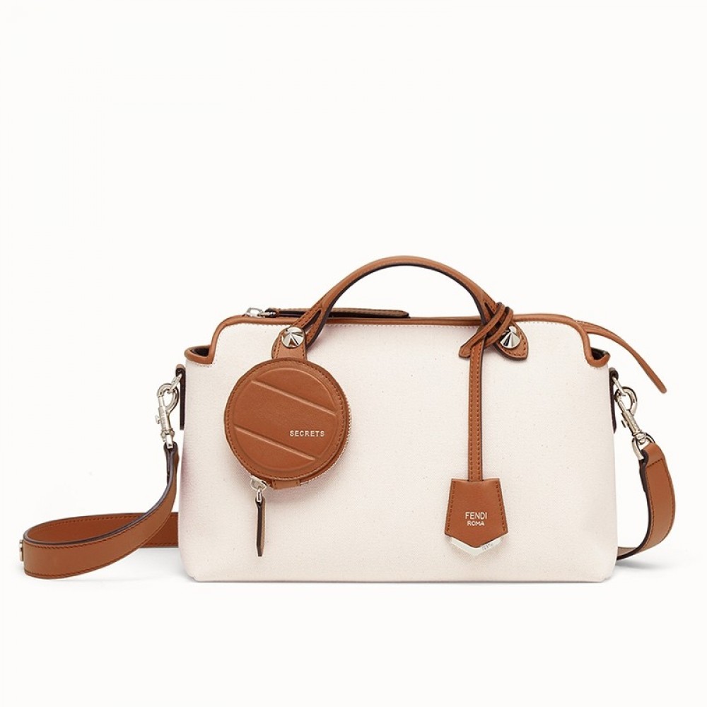 Fendi By The Way Medium Bag In Canvas With Tan Leather FBS24096