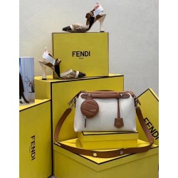 Fendi By The Way Medium Bag In Canvas With Tan Leather FBS24096