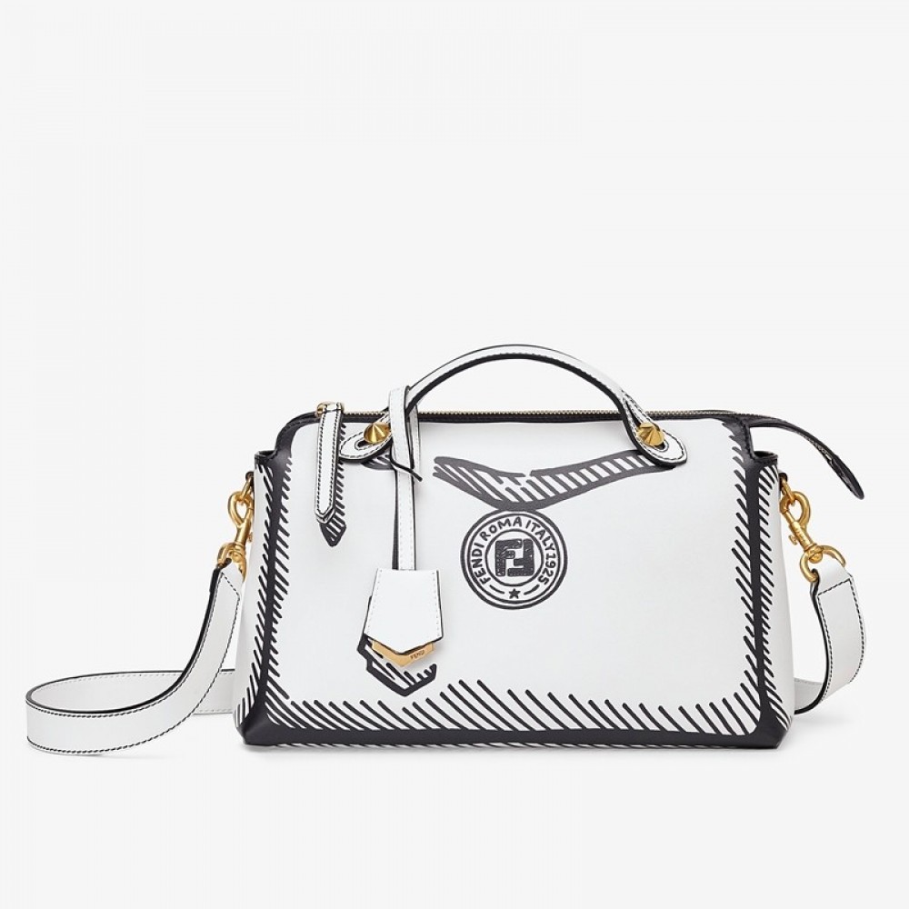 Fendi By The Way Medium Bag In White Printed Leather FBS24100