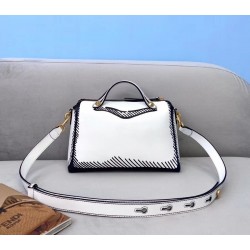 Fendi By The Way Medium Bag In White Printed Leather FBS24100