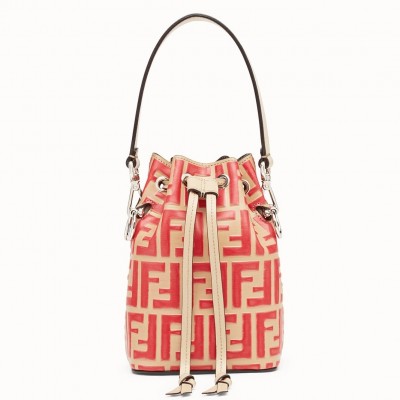 Fendi FF Mon Tresor Mini Bucket Bag In Beige Calfskin FBS24124