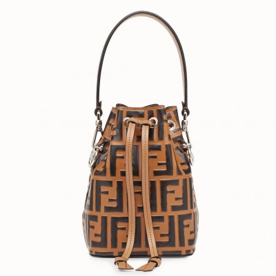 Fendi FF Mon Tresor Mini Bucket Bag In Brown Calfskin FBS24125