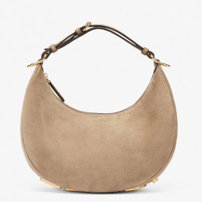 Fendi Fendigraphy Small Hobo Bag In Beige Suede Leather FBS24117