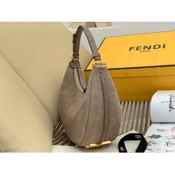 Fendi Fendigraphy Small Hobo Bag In Beige Suede Leather FBS24117